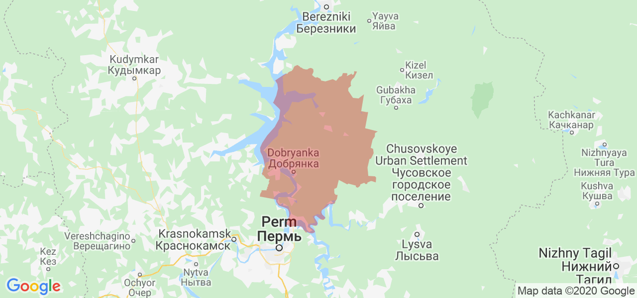 Изображение Добрянского района Пермского края на карте
