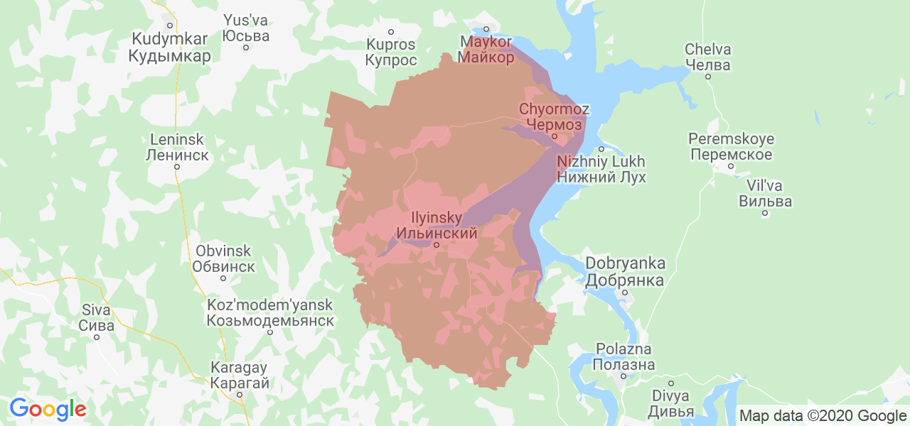 Изображение Ильинского района Пермского края на карте