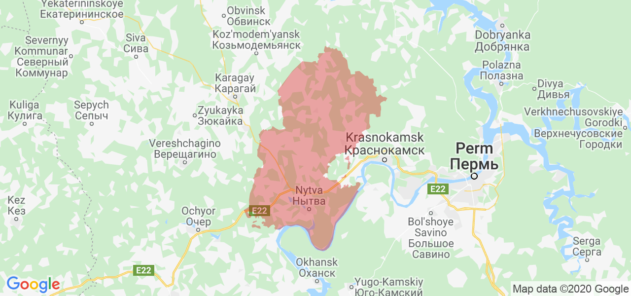 Изображение Нытвенского района Пермского края на карте