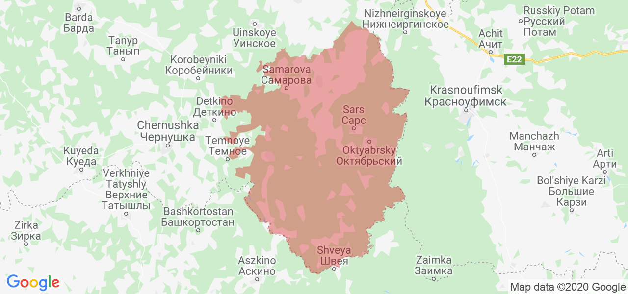 Изображение Октябрьского района Пермского края на карте