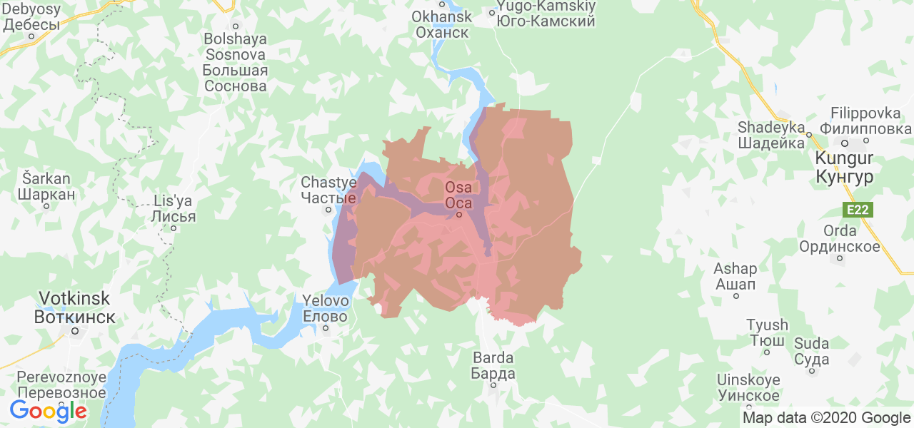 Изображение Осинского района Пермского края на карте