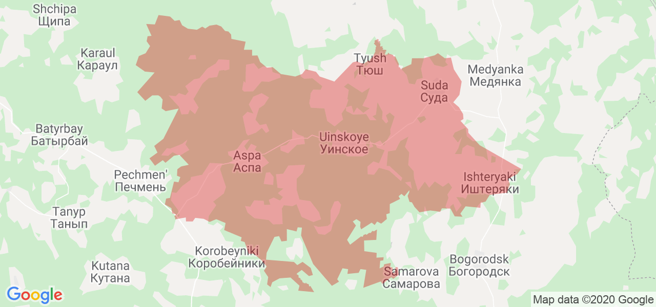 Изображение Уинского района Пермского края на карте