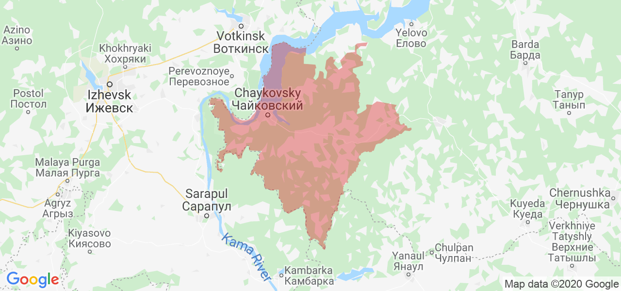 Изображение Чайковского района Пермского края на карте
