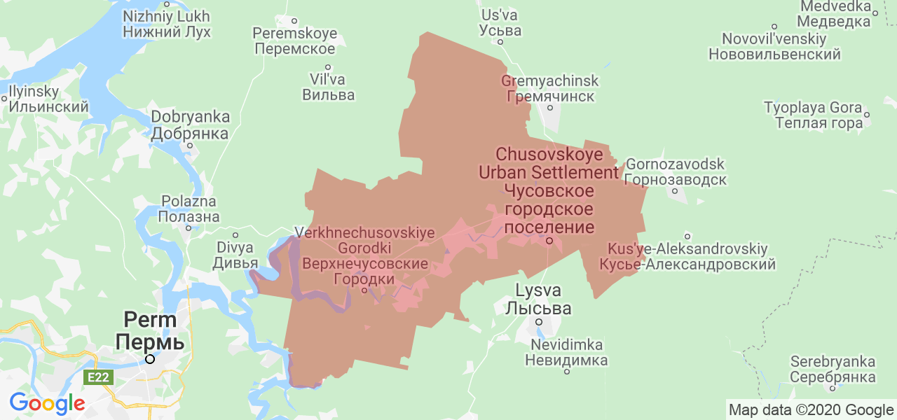 Изображение Чусовского района Пермского края на карте