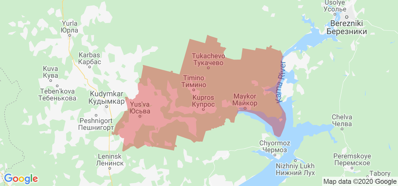 Изображение Юсьвинского района Пермского края на карте