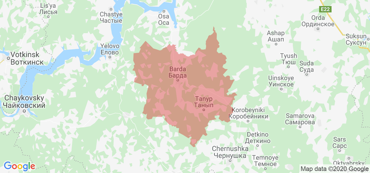 Изображение Бардымского района Пермского края на карте