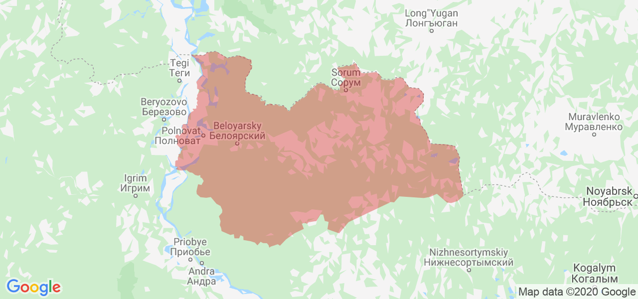 Изображение Белоярского района Ханты-Мансийского Автономного округа на карте