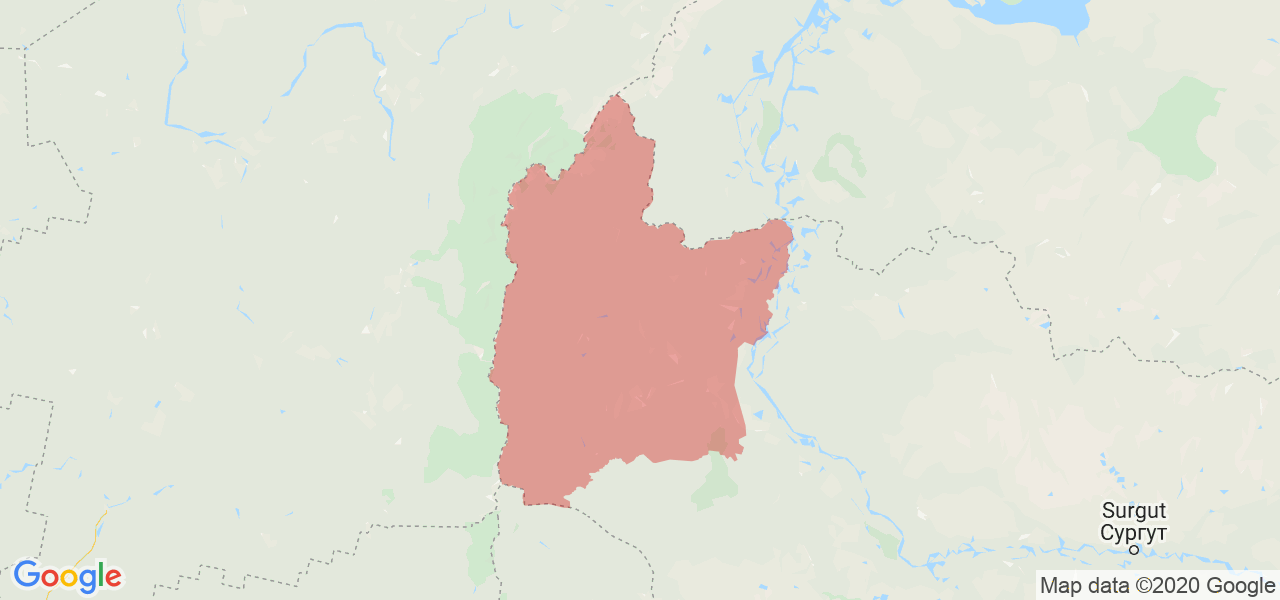 Изображение Берёзовского района Ханты-Мансийского Автономного округа на карте