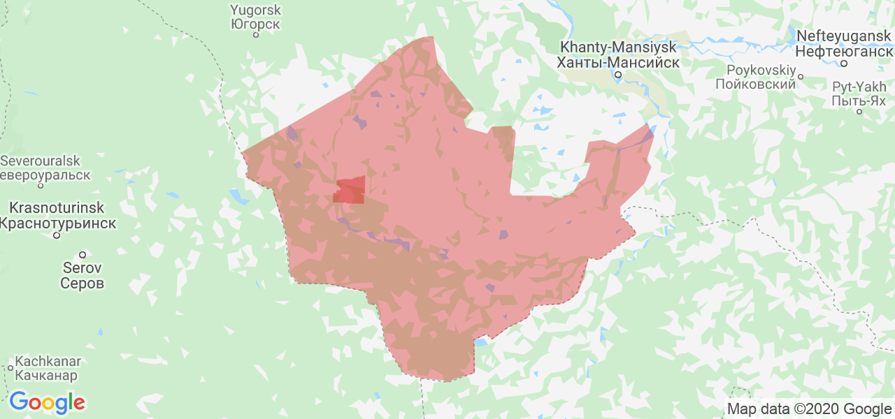 Изображение Кондинского района Ханты-Мансийского Автономного округа на карте