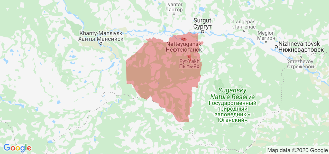 Изображение Нефтеюганского района Ханты-Мансийского Автономного округа на карте