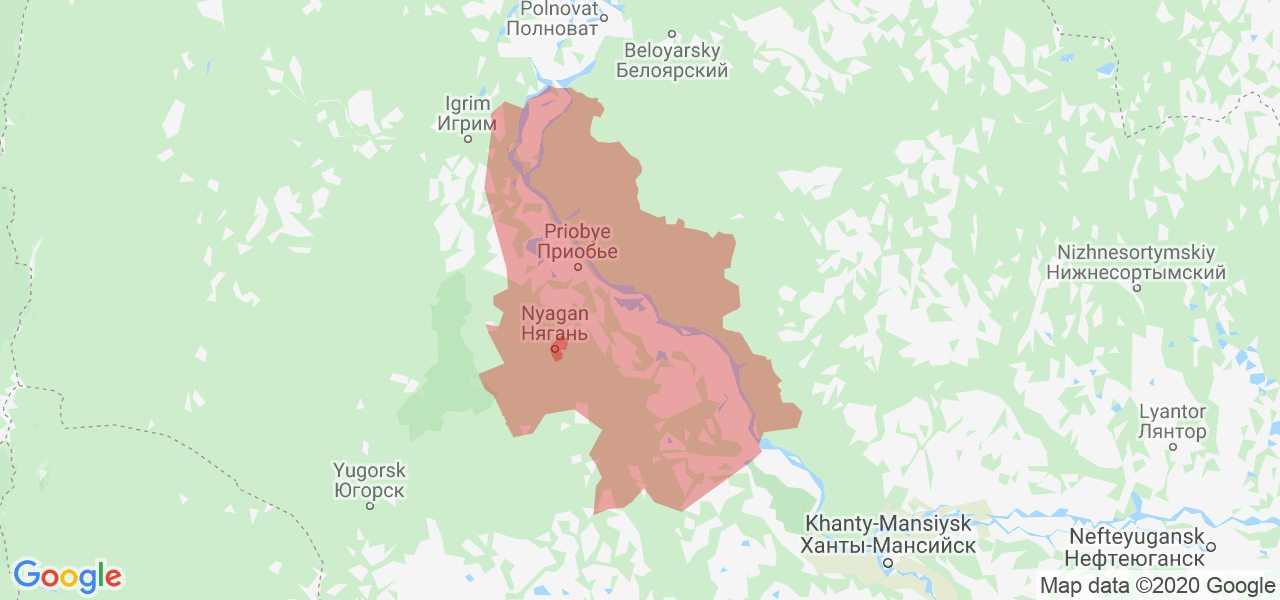 Изображение Октябрьского района Ханты-Мансийского Автономного округа на карте
