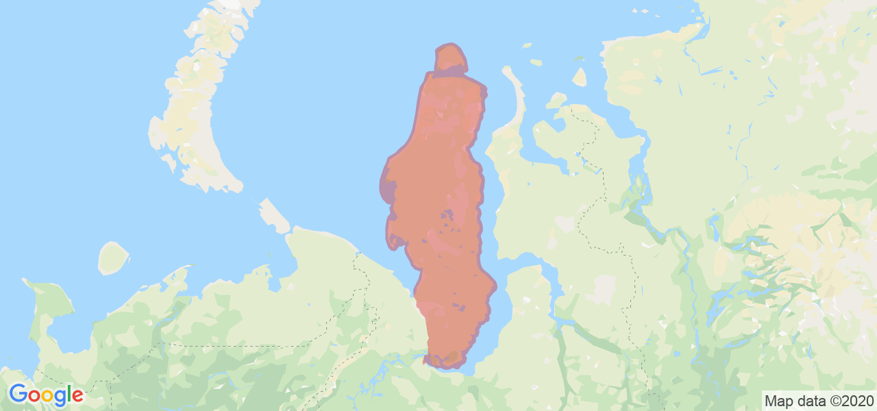 Изображение Ямальского района Ямало-Ненецкого Автономного округа на карте
