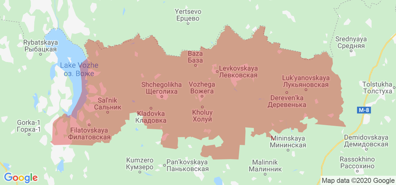 Изображение Вожегодского района Вологодской области на карте