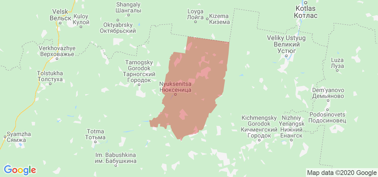 Изображение Нюксенского района Вологодской области на карте