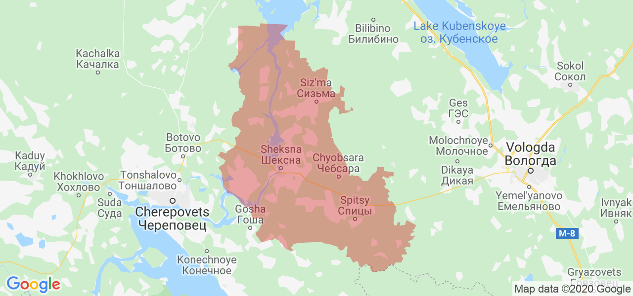 Изображение Шекснинского района Вологодской области на карте