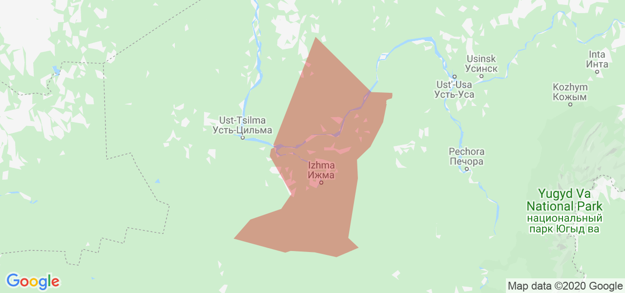 Изображение Ижемского района Республики Коми на карте