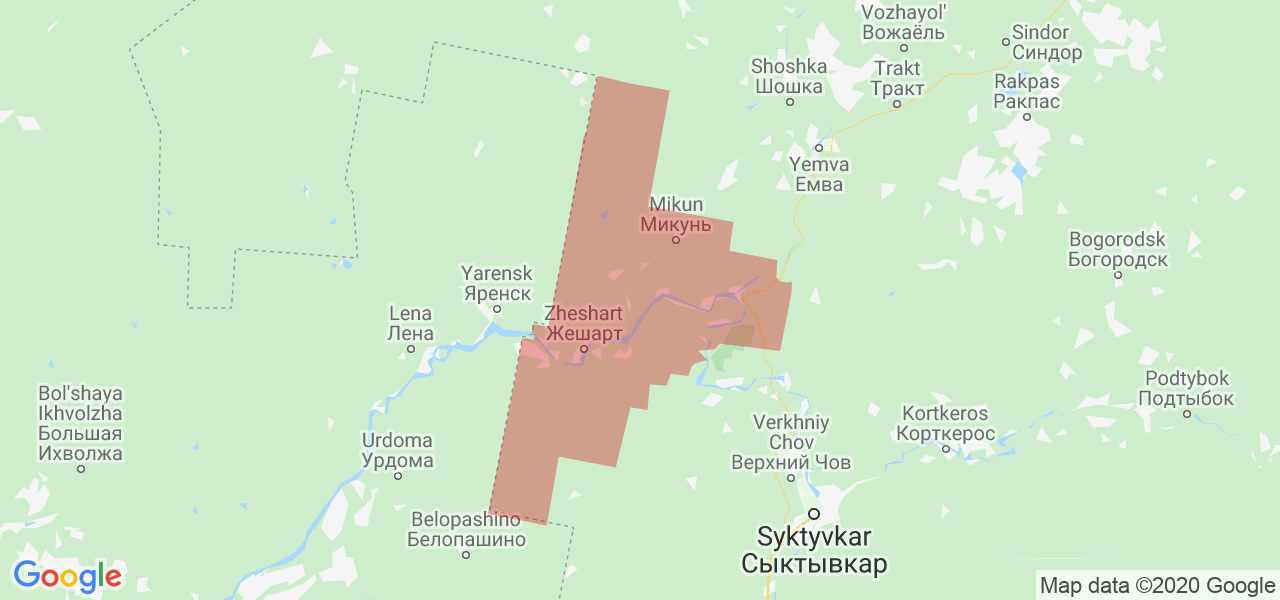 Изображение Усть-Вымского района Республики Коми на карте