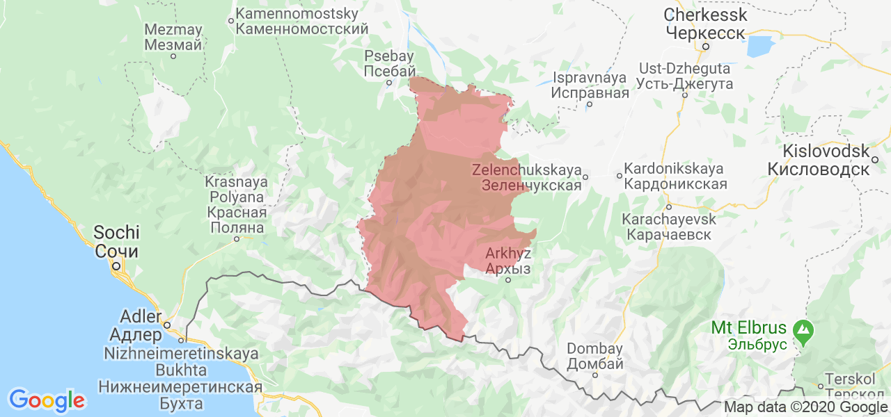 Изображение Урупского района Карачаево-Черкесской республики на карте