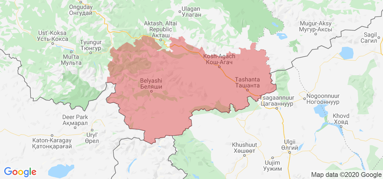 Изображение Кош-Агачского района Республики Алтай на карте