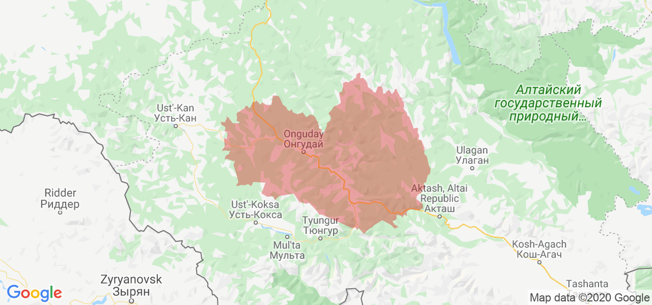 Изображение Онгудайского района Республики Алтай на карте
