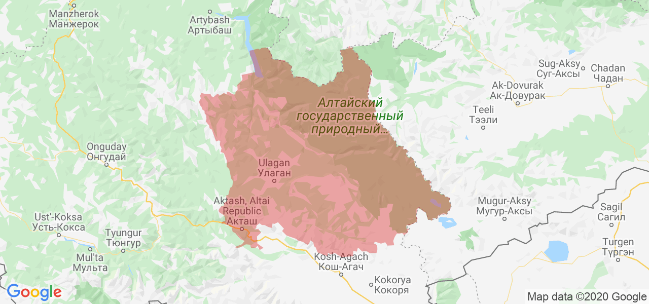 Изображение Улаганского района Республики Алтай на карте