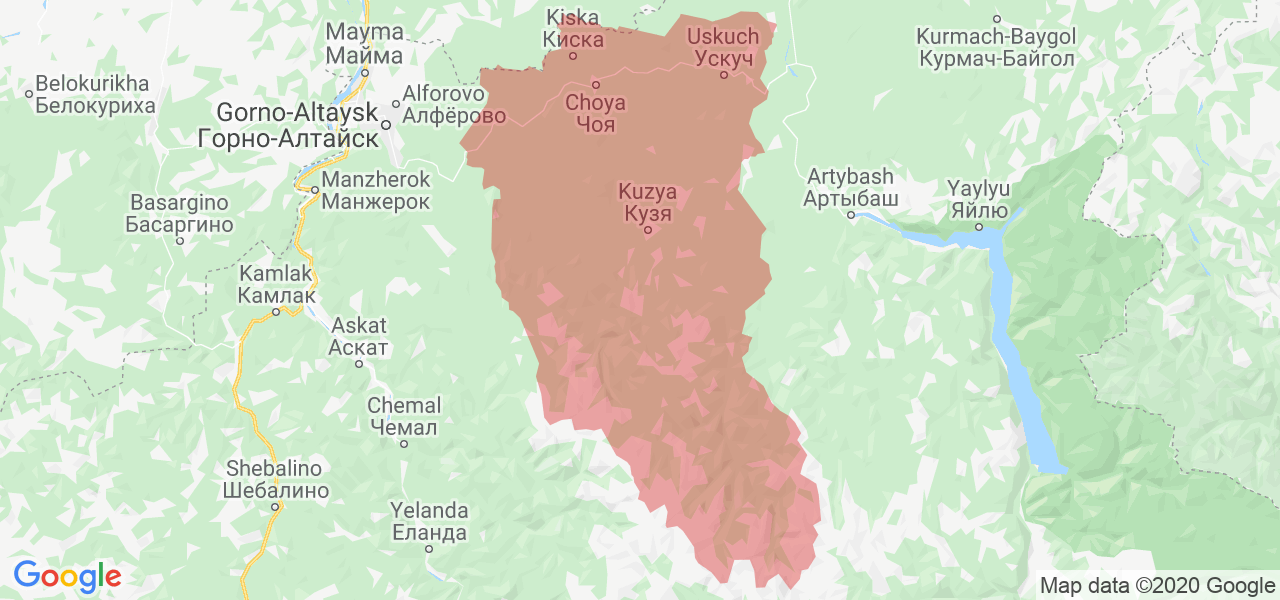 Изображение Чойского района Республики Алтай на карте