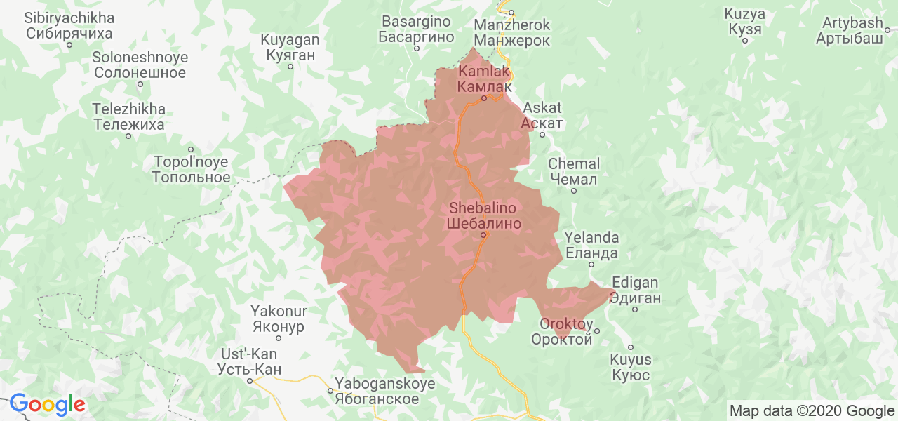 Изображение Шебалинского района Республики Алтай на карте