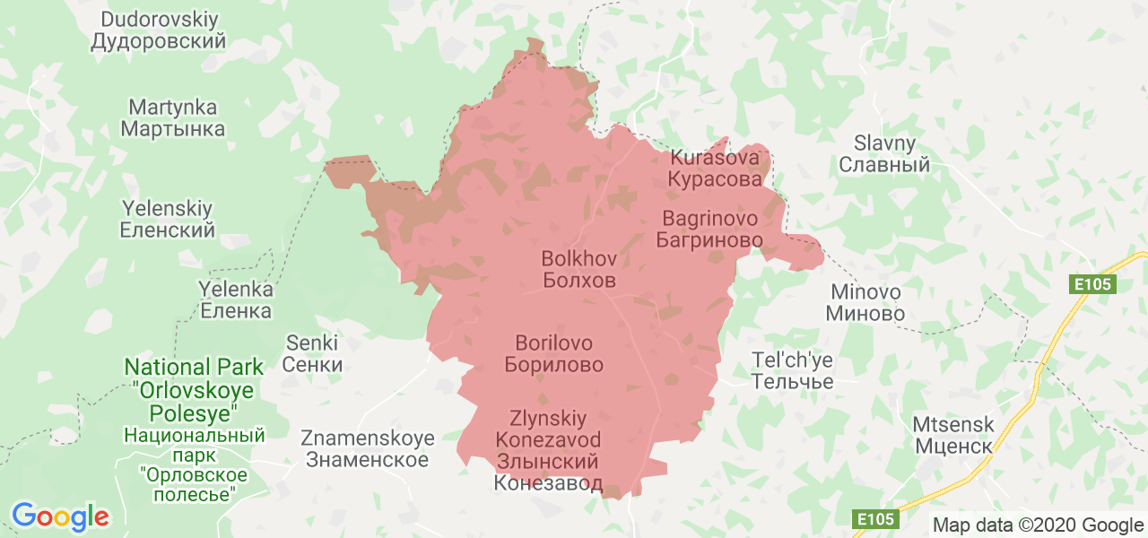 Изображение Болховского района Орловской области на карте