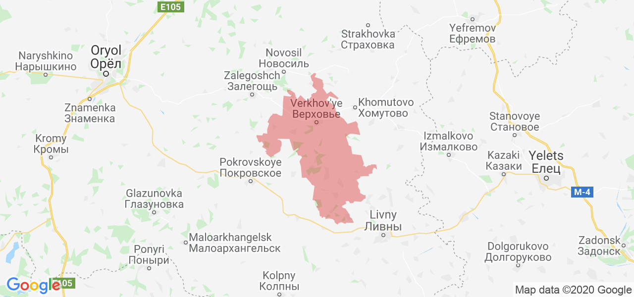 Изображение Верховского района Орловской области на карте