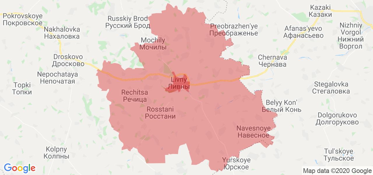 Изображение Ливенского района Орловской области на карте