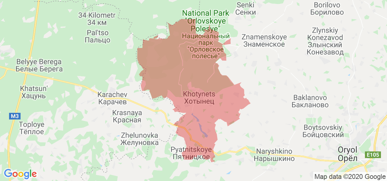 Изображение Хотынецкого района Орловской области на карте