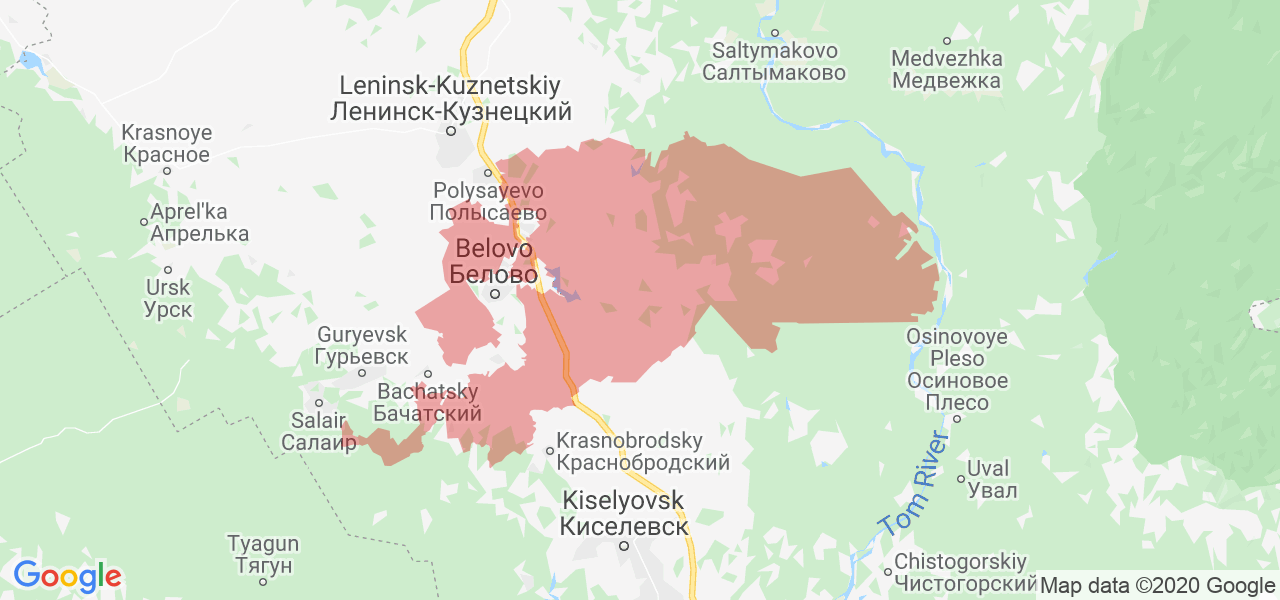 Изображение Беловского района Кемеровской области на карте