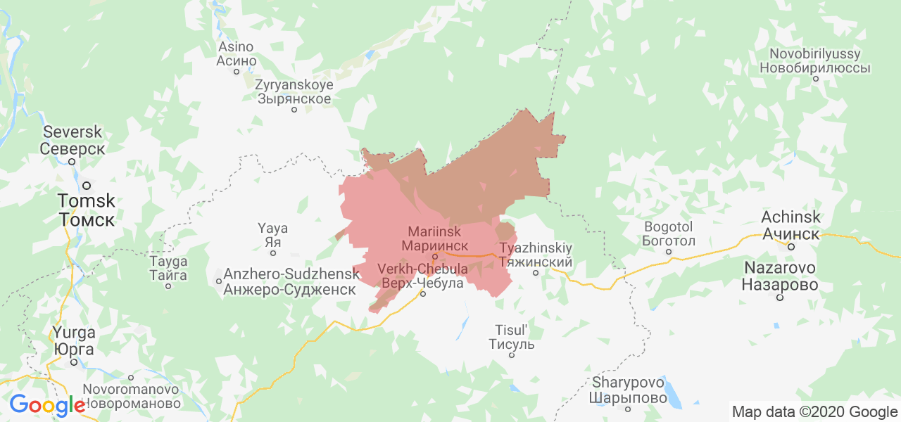 Изображение Мариинского района Кемеровской области на карте