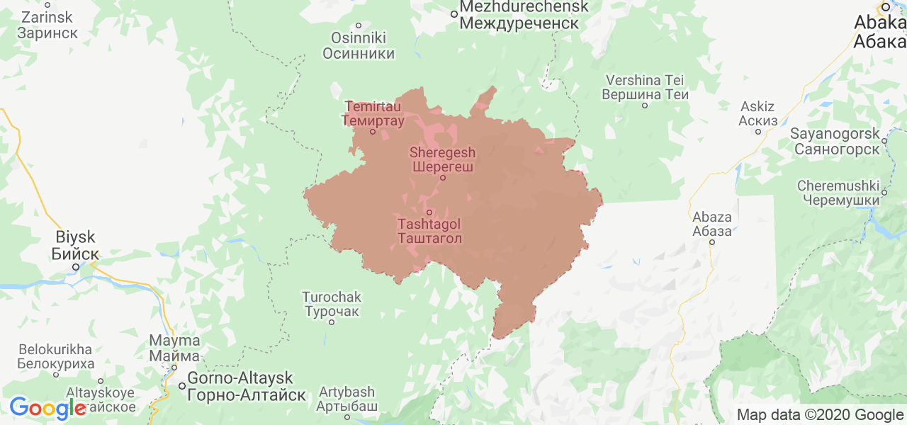 Изображение Таштагольского района Кемеровской области на карте