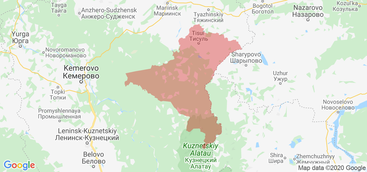 Изображение Тисульского района Кемеровской области на карте