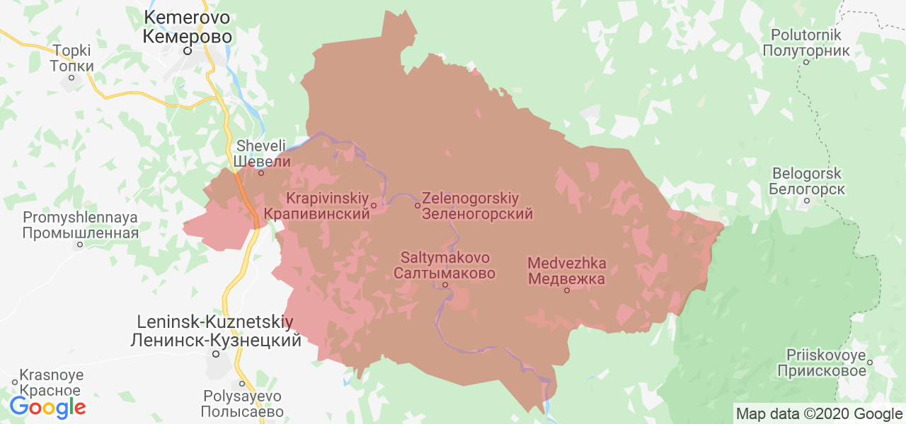 Изображение Крапивинского района Кемеровской области на карте