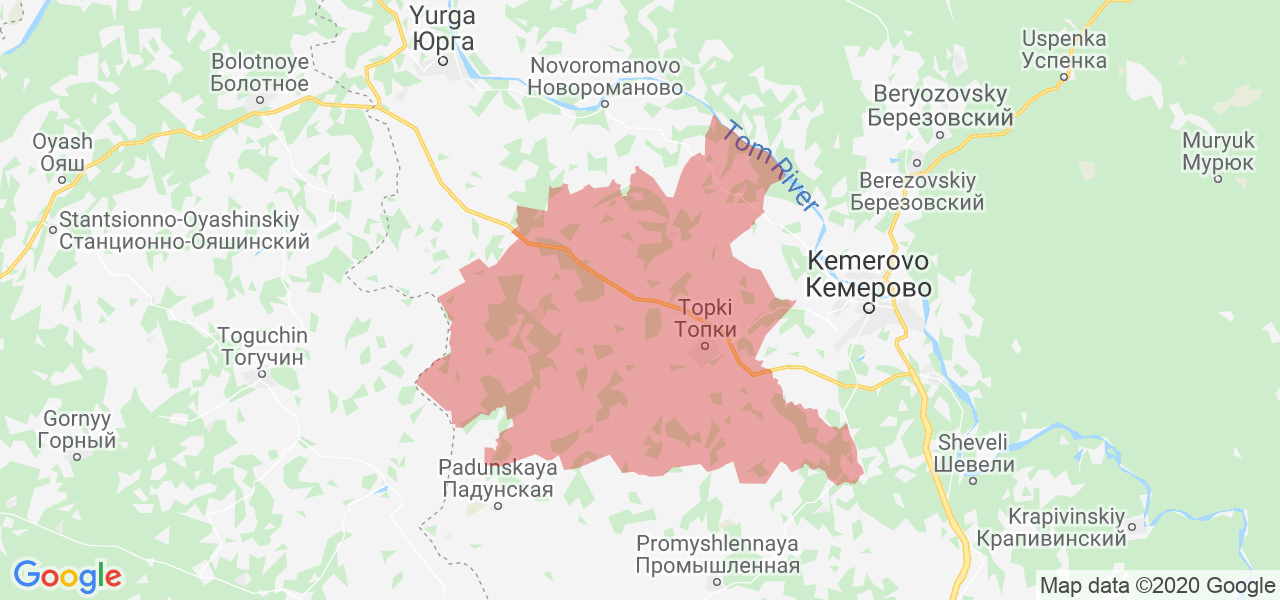 Изображение Топкинского района Кемеровской области на карте