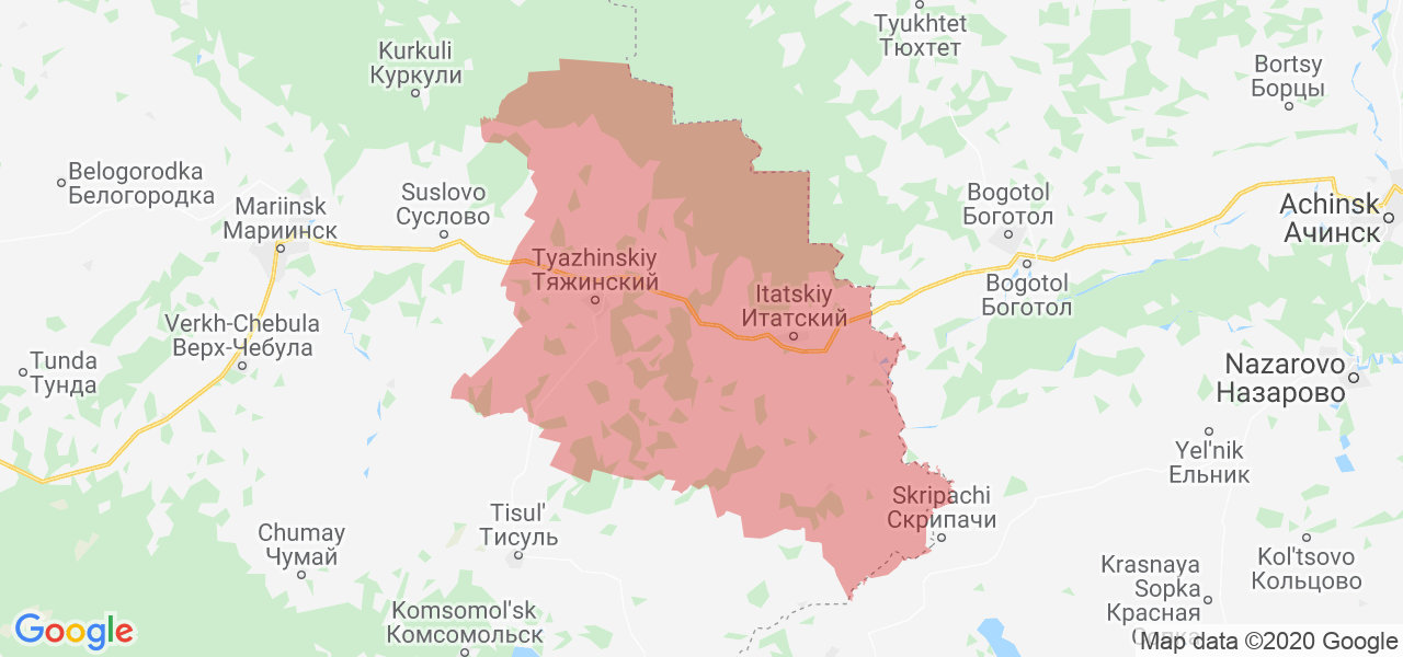 Изображение Тяжинского района Кемеровской области на карте