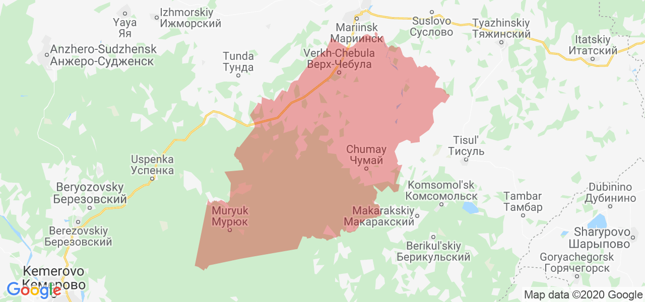 Изображение Чебулинского района Кемеровской области на карте