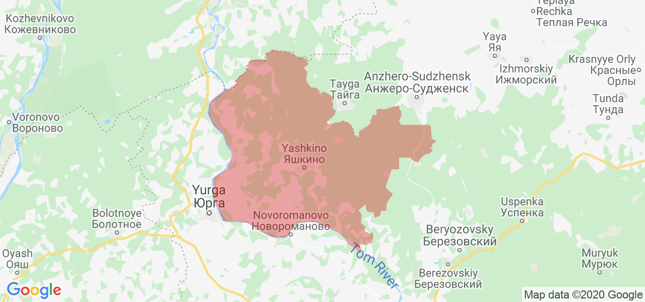 Изображение Яшкинского района Кемеровской области на карте
