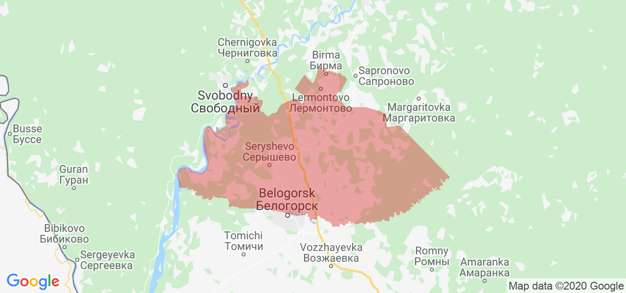 Изображение Серышевского района Амурской области на карте