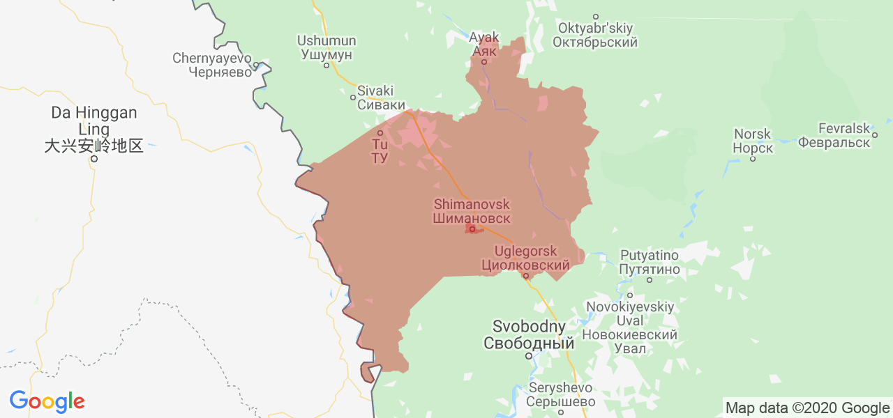 Изображение Шимановского района Амурской области на карте