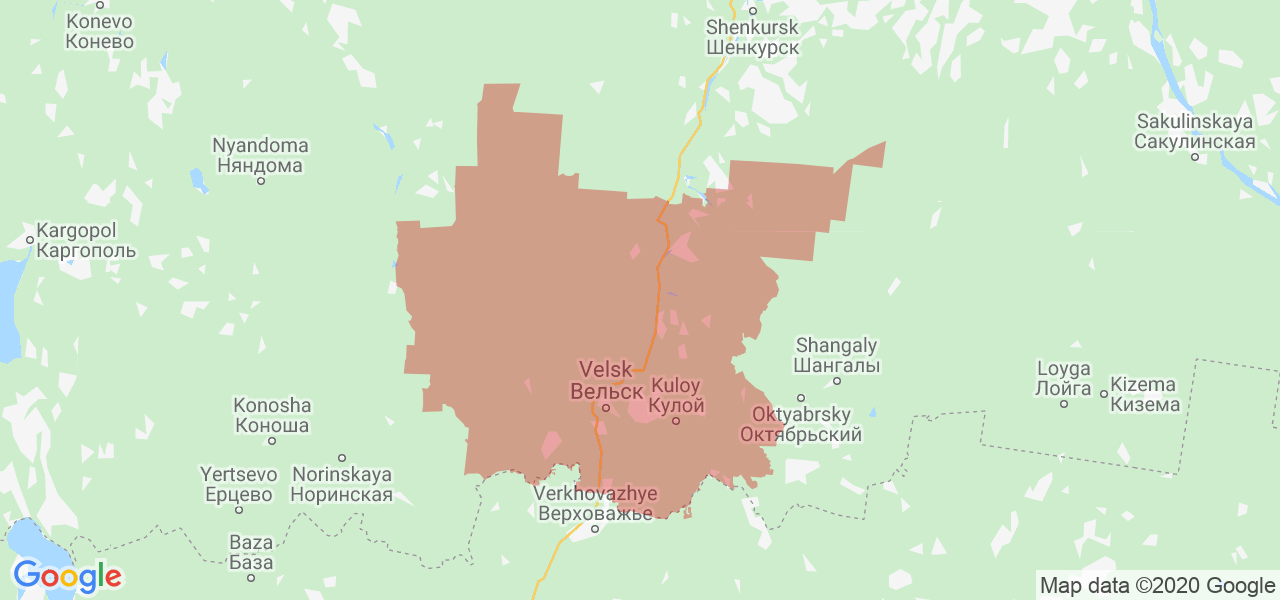 Изображение Вельского района Архангельской области на карте