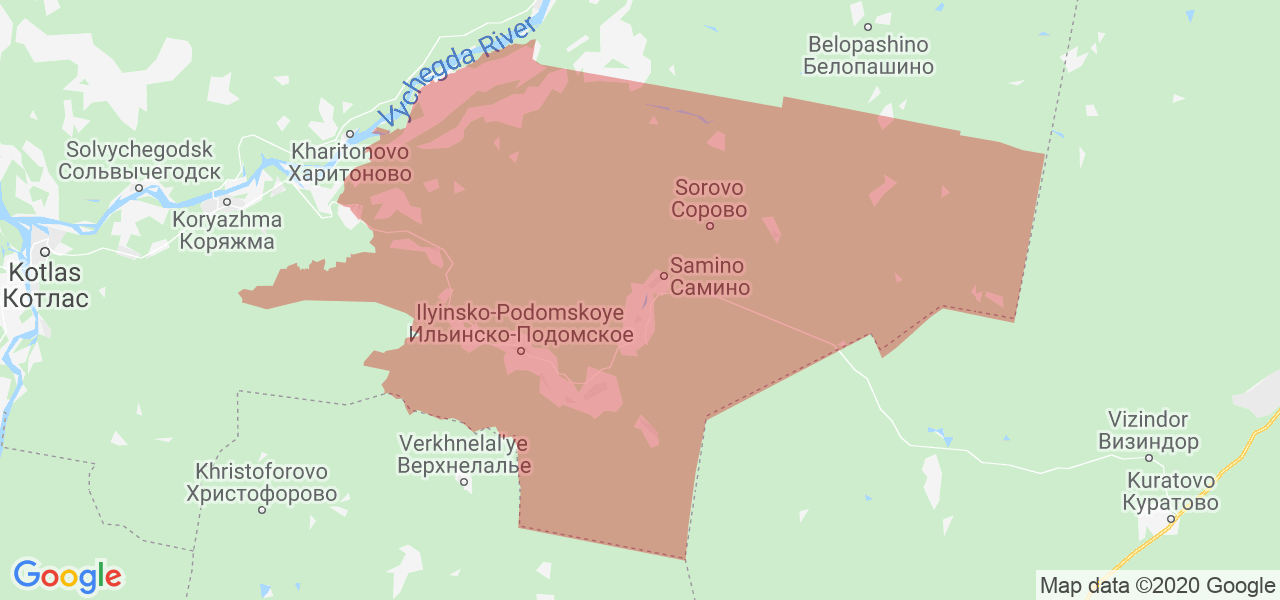 Изображение Вилегодского района Архангельской области на карте
