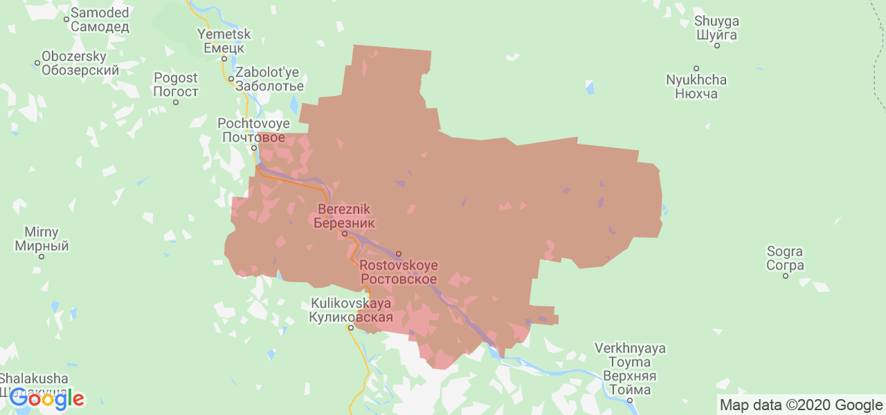 Изображение Виноградовского района Архангельской области на карте
