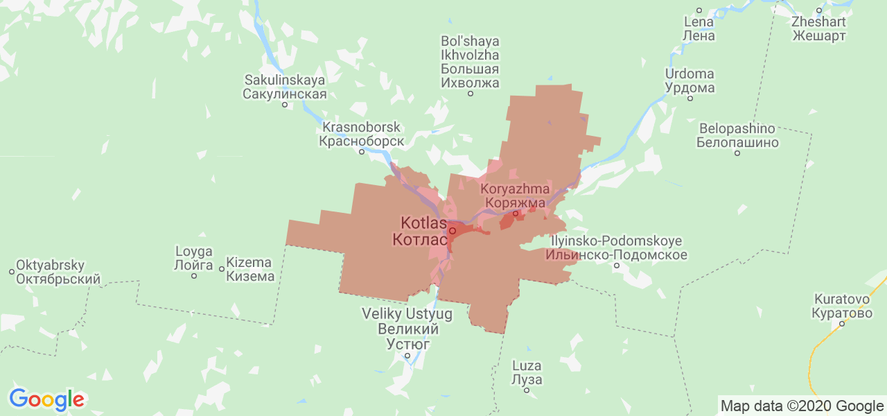 Изображение Котласского района Архангельской области на карте