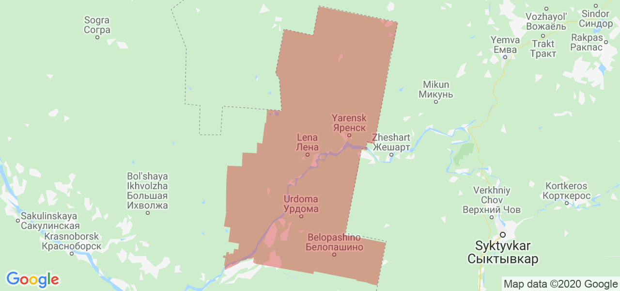 Изображение Ленского района Архангельской области на карте