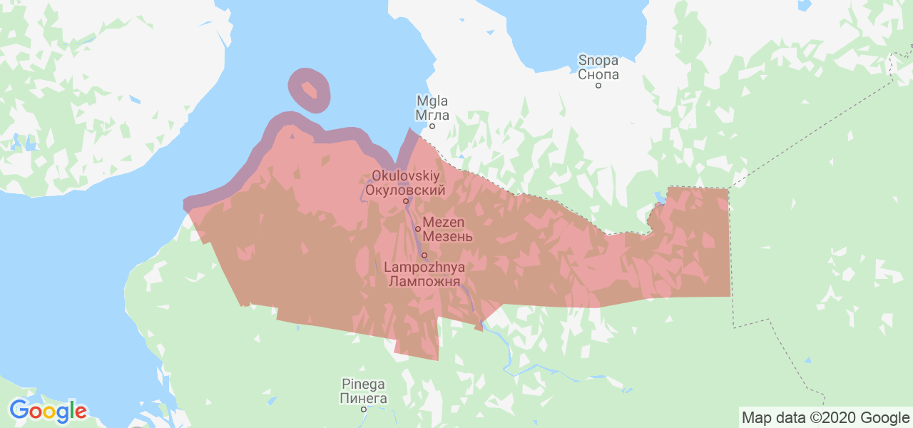 Изображение Мезенского района Архангельской области на карте