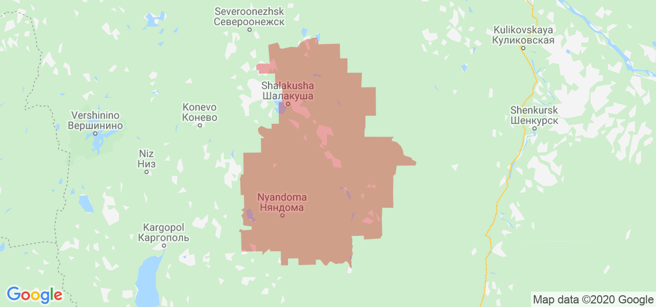 Изображение Няндомского района Архангельской области на карте