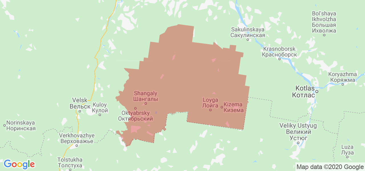 Изображение Устьянского района Архангельской области на карте